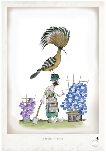 A Hoopoe on my Hat - Whimsical Gardening Print by Tony Fernandes